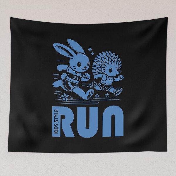 Item preview, Bunny and Hedgehog Racing in a Cornflower Blue Sprint designed and sold by Soulemotion.