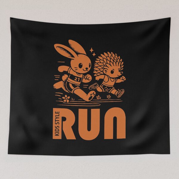 Item preview, Bunny and Hedgehog Sprinting in Chocolate Brown designed and sold by Soulemotion.