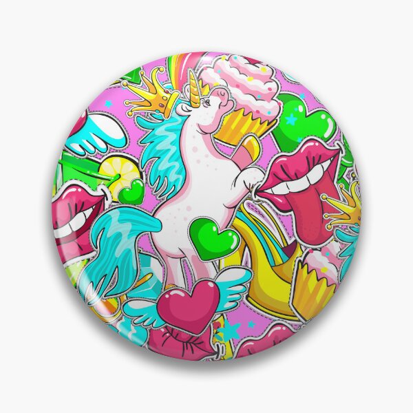 Artikelvorschau, Farbenfrohe Pop-Art-Collage – Sticker-Design mit Einhörnern, Lippen und Herzen entworfen und verkauft von ArtLab-store.