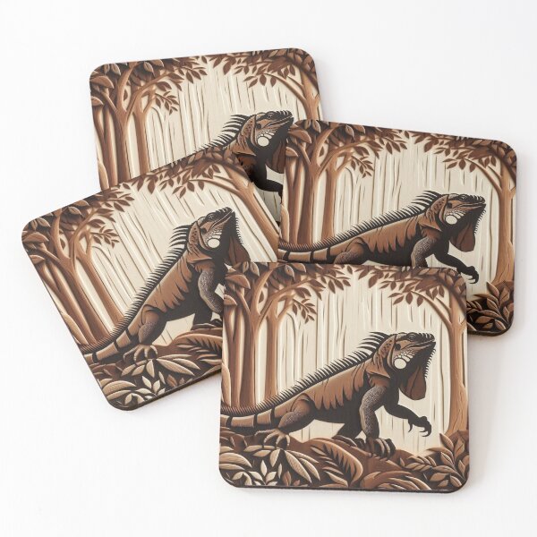 Item preview, Exquisite Wooden Iguana Carving Amidst Foliage Artistry designed and sold by Aqmean.