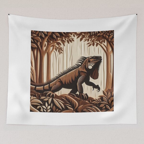Item preview, Exquisite Wooden Iguana Carving Amidst Foliage Artistry designed and sold by Aqmean.