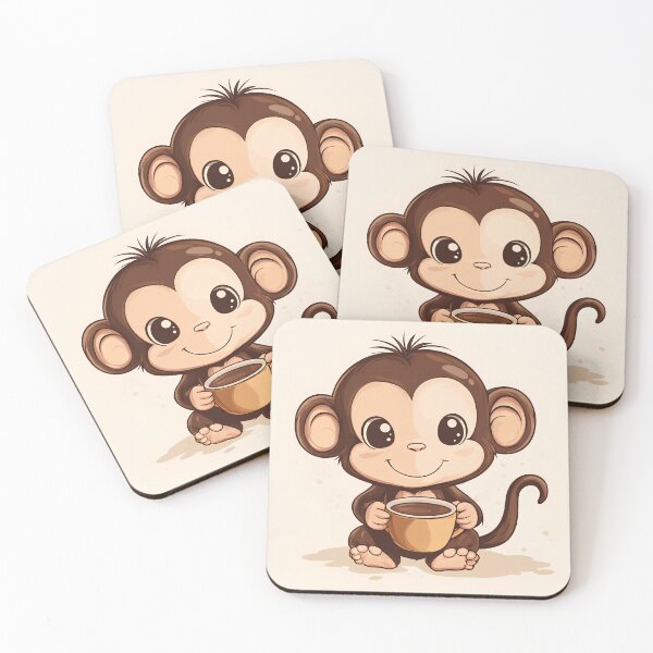 Item preview, Kawaii Cute Monkey with Coffee designed and sold by ArtPompon.