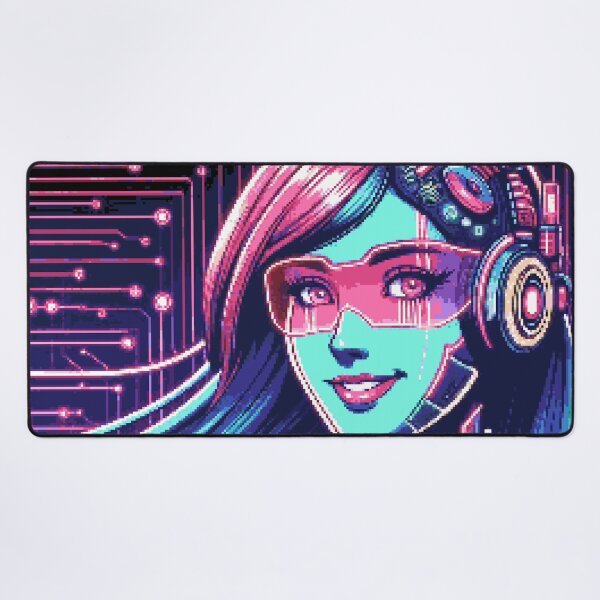 Artikelvorschau, Pixelart Neon Cyber Girl Portrait #04 entworfen und verkauft von captainglondo.