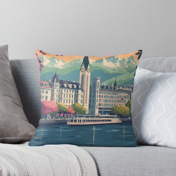 Item preview, Vintage Geneva Cityscape Art Print | Retro Swiss Travel Poster | Lake Geneva Wall Decor | Switzerland Souvenir Artwork | Mid-Century Modern Design designed and sold by nomiraclehere.