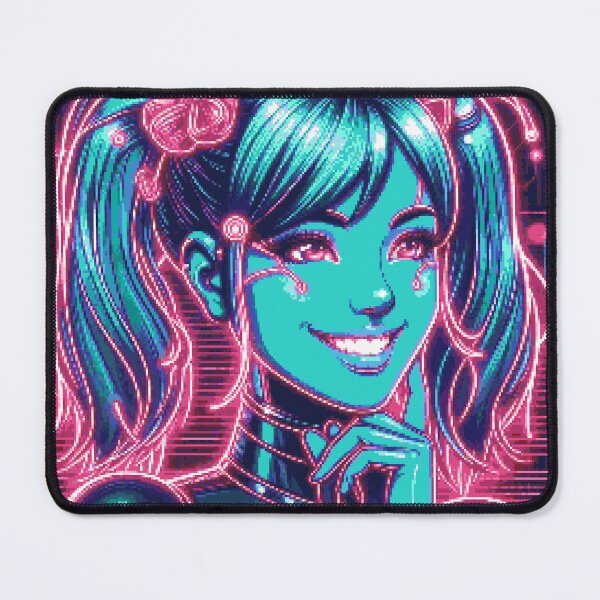 Artikelvorschau, Pixelart Neon Cyber Girl Portrait #06 entworfen und verkauft von captainglondo.