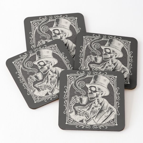 Item preview, Halloween Vintage Chalk Skeleton Drinking Coffee designed and sold by wolfkin-design.