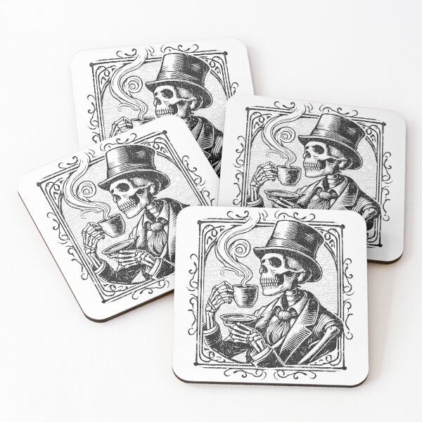 Item preview, Halloween Vintage Skeleton Drinking Coffee designed and sold by wolfkin-design.
