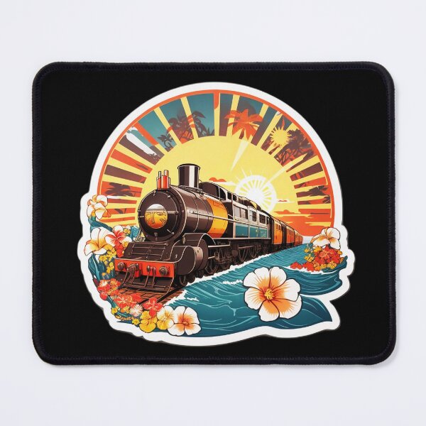 Item preview, Victorian Train on a Beach at Sunset Surrounded by Hawaiian Orchids designed and sold by NautiChic.
