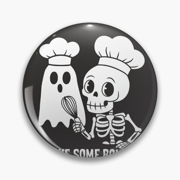 Artikelvorschau, Skelett Koch Halloween T-Shirt | "Bake Some Bones, Spooky" Grafik in Schwarz und Weiß entworfen und verkauft von Artophilists.