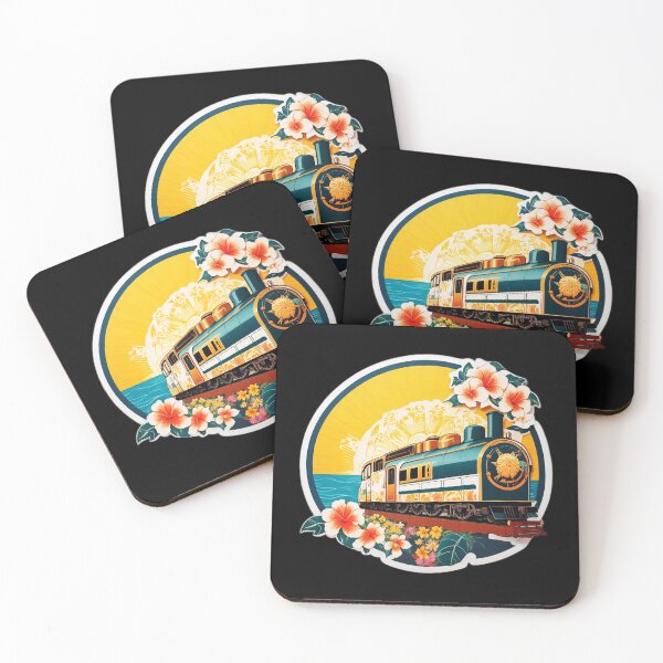 Item preview, Vintage Train on a Beach at Sunset Surrounded by Hawaiian Orchids designed and sold by NautiChic.