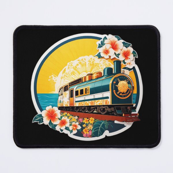 Item preview, Vintage Train on a Beach at Sunset Surrounded by Hawaiian Orchids designed and sold by NautiChic.
