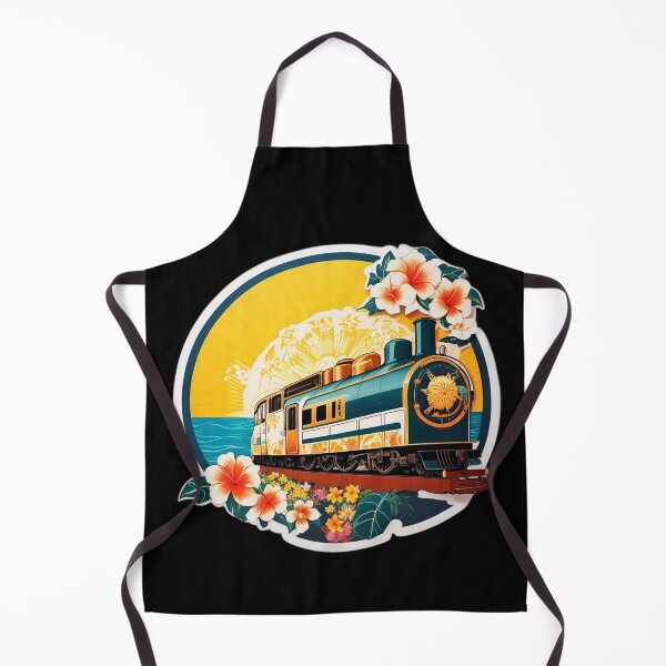 Item preview, Vintage Train on a Beach at Sunset Surrounded by Hawaiian Orchids designed and sold by NautiChic.