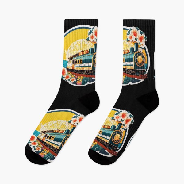 Item preview, Vintage Train on a Beach at Sunset Surrounded by Hawaiian Orchids designed and sold by NautiChic.