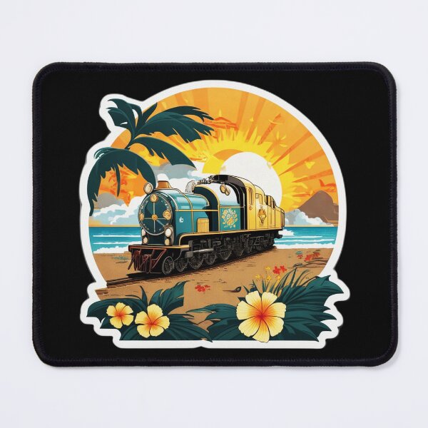 Item preview, Locomotive on a Beach at Sunset Surrounded by Hawaiian Orchids designed and sold by NautiChic.