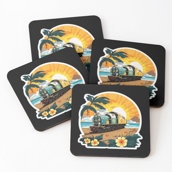 Item preview, Locomotive on a Beach at Sunset Surrounded by Hawaiian Orchids designed and sold by NautiChic.