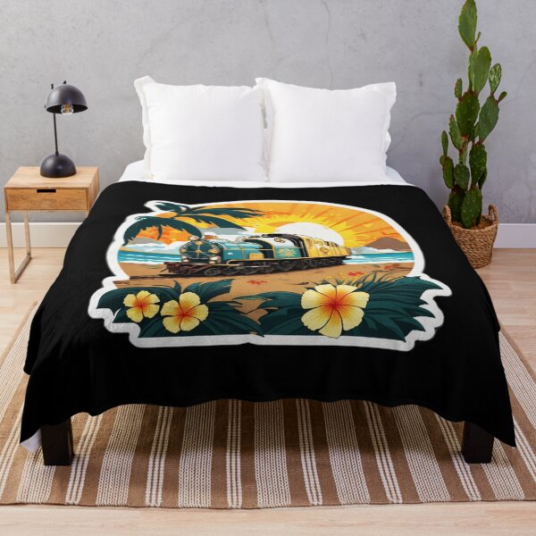 Item preview, Locomotive on a Beach at Sunset Surrounded by Hawaiian Orchids designed and sold by NautiChic.