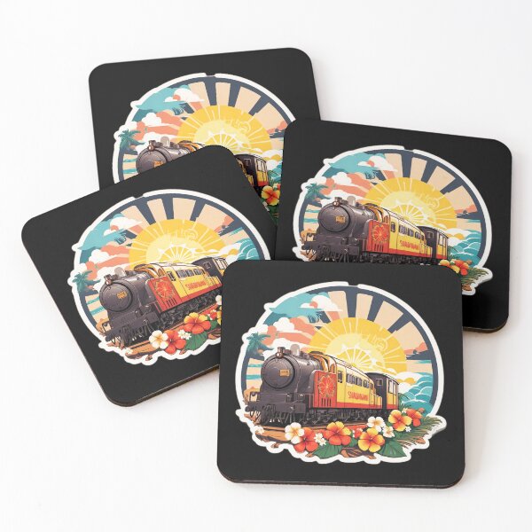 Item preview, Steam Locomotive on a Beach at Sunset Surrounded by Hawaiian Orchids designed and sold by NautiChic.