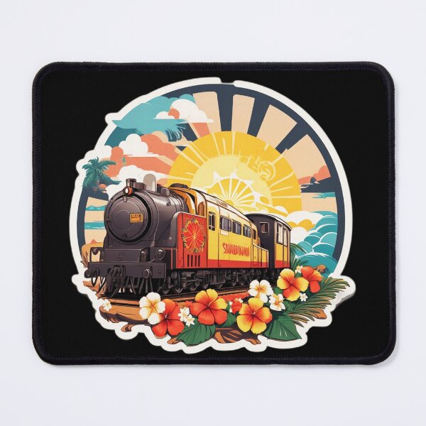 Item preview, Steam Locomotive on a Beach at Sunset Surrounded by Hawaiian Orchids designed and sold by NautiChic.