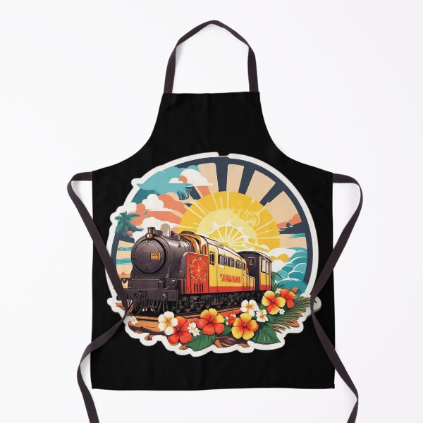 Item preview, Steam Locomotive on a Beach at Sunset Surrounded by Hawaiian Orchids designed and sold by NautiChic.