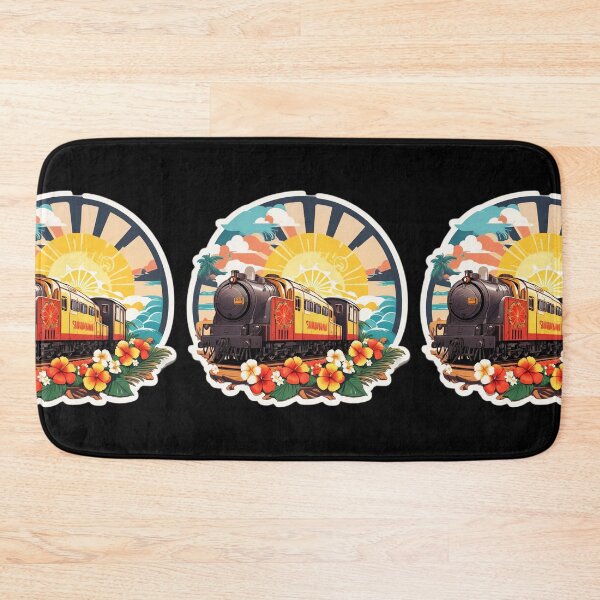 Item preview, Steam Locomotive on a Beach at Sunset Surrounded by Hawaiian Orchids designed and sold by NautiChic.