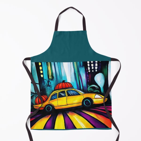 Item preview, Vibrant Yellow Cab with Pumpkins Driving Through Abstract Cityscape - Energetic Streaks of Reds AI Generated designed and sold by OlfactoART Studio.