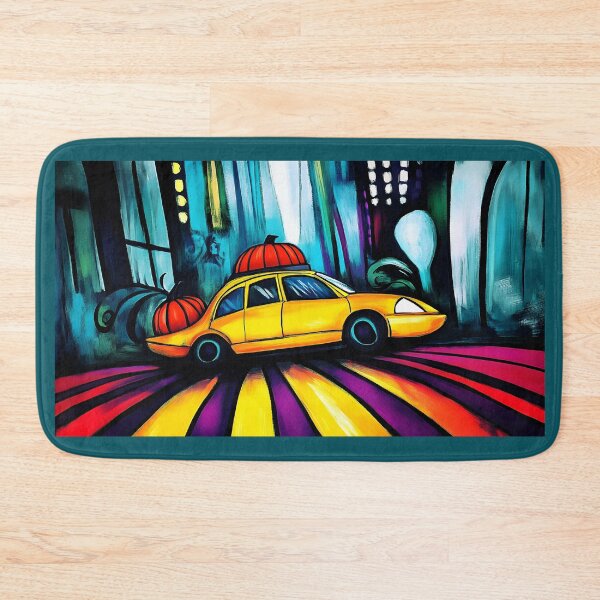 Item preview, Vibrant Yellow Cab with Pumpkins Driving Through Abstract Cityscape - Energetic Streaks of Reds AI Generated designed and sold by OlfactoART Studio.