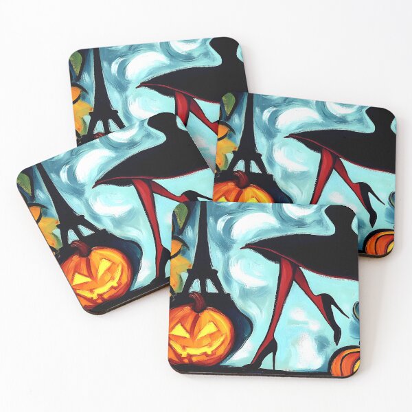 Item preview, Whimsical Halloween Art with Silhouette of Witch in Dress and High Heels - Glowing Jack o Lanterns Generative AI designed and sold by OlfactoART Studio.