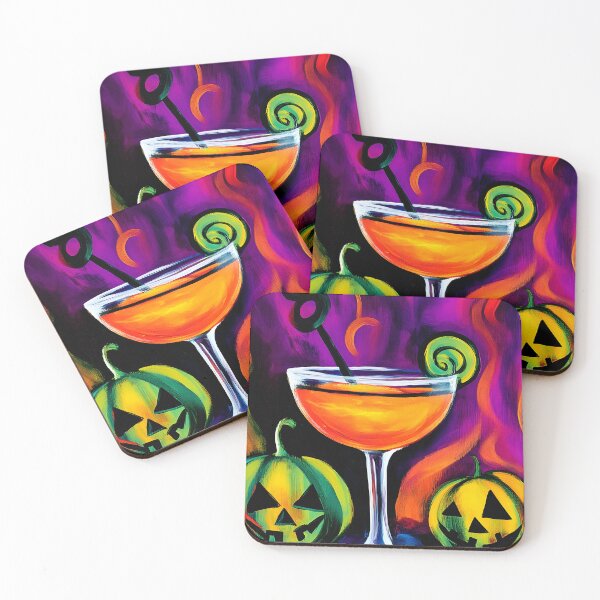 Item preview, Festive Halloween Cocktail Art with Twisting Black Straw and Carved Jack o Lanterns - Vivid Swirls Generative AI designed and sold by OlfactoART Studio.