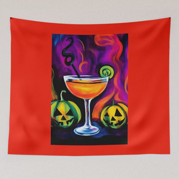 Item preview, Festive Halloween Cocktail Art with Twisting Black Straw and Carved Jack o Lanterns - Vivid Swirls Generative AI designed and sold by OlfactoART Studio.