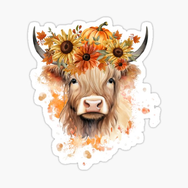 Vista previa del artículo con la obra «Vaca de pelo largo de las Tierras Altas de otoño», diseñado y vendido por BLTeesNmore.