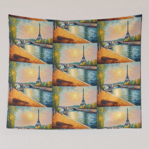 Item preview, A relaxing oil painting artwork Eiffel Tower Seine River in Paris, France designed and sold by Psycho-Crazy.
