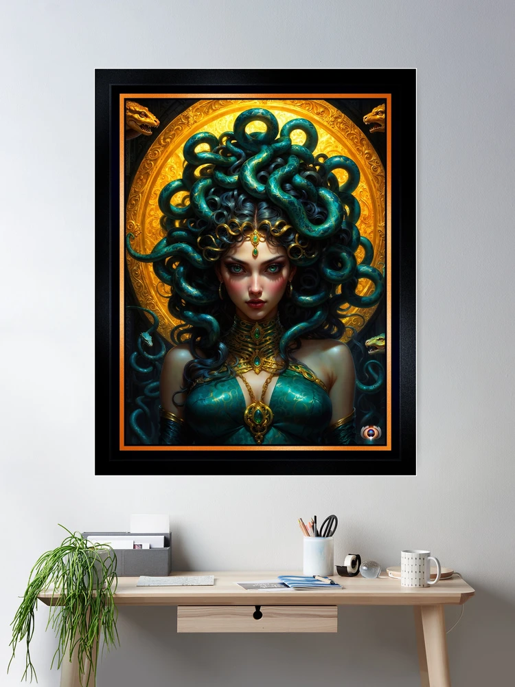 The Mystical Enigmatic Emerald Snake Queen Stunning AI Concept Art by Xzendor7 Wall Decor Poster Art Print