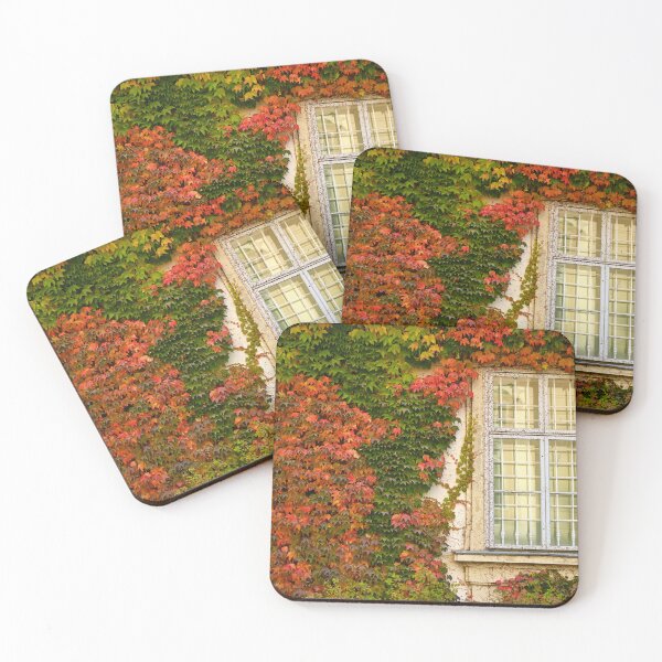 Item preview, The wall of an old house covered with colorful creeper leafs,autumn season designed and sold by goceris.