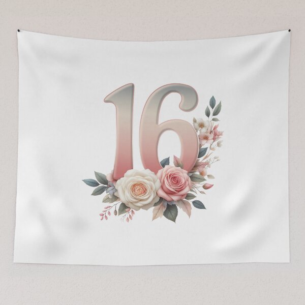 Aperçu de l'œuvre 16e anniversaire, floral, numéro 16, fille créée et vendue par iclipart.