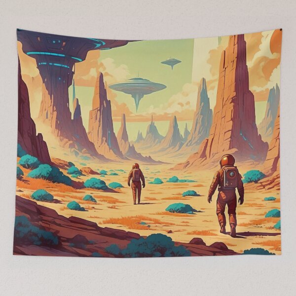 Item preview, Explorers Among the Floating Cities of Space designed and sold by ArtComixHaven.