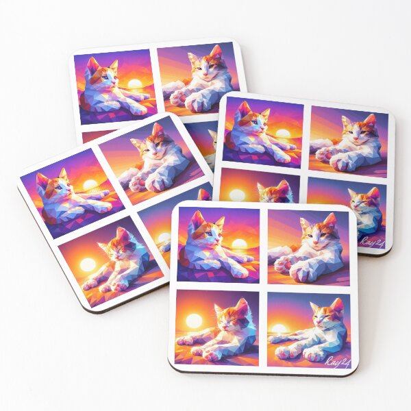 Item preview, Sunset Geometry: Vibrant Cat Quartet designed and sold by ukrayuk.