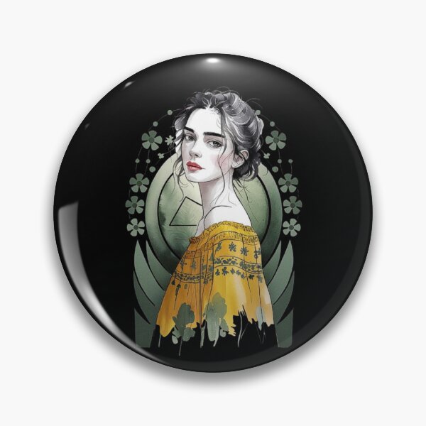 Item preview, Elegant Woman in Yellow Floral Blouse with Clover Background Illustration designed and sold by love3617.