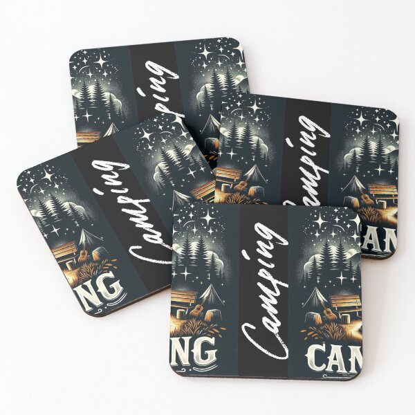 Item preview, Chic design with a camping theme on a black background. designed and sold by LoliDesignShop.