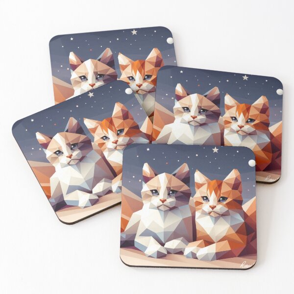 Item preview, Stellar Duo: Geometric Cats in Twilight designed and sold by ukrayuk.