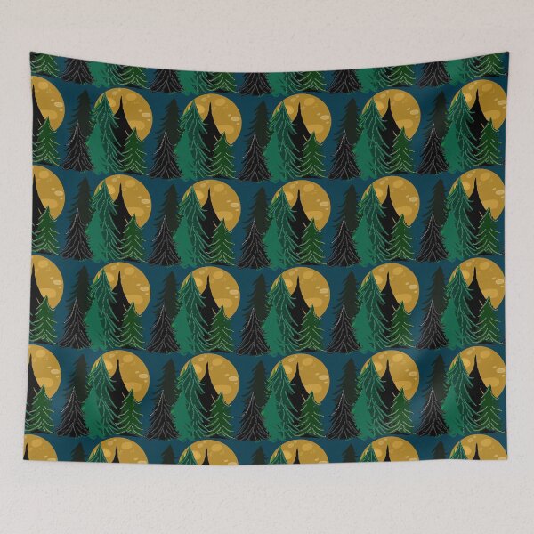 Item preview, Evergreen Trees in Moonlight, Full Moon, Forest Pattern, Midnight Blue Background designed and sold by Stephanie Rowan.