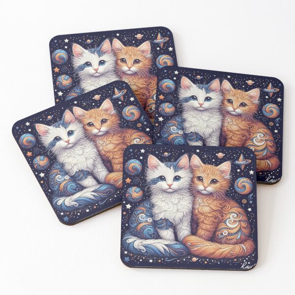 Item preview, Nebula Dreamers: White & Orange Cosmic Cats designed and sold by ukrayuk.