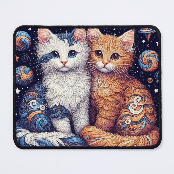 Item preview, Nebula Dreamers: White & Orange Cosmic Cats designed and sold by ukrayuk.