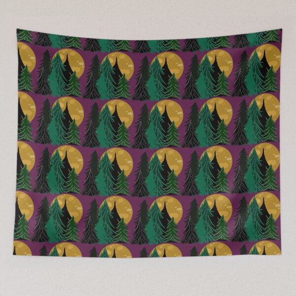 Item preview, Magenta Evergreen Trees in Moonlight, Full Moon, Forest Pattern, Dark Fuchsia Background designed and sold by Stephanie Rowan.