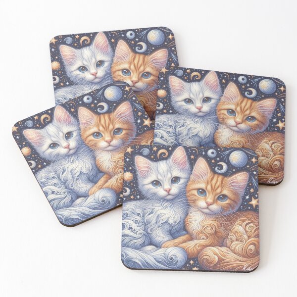 Item preview, Starry Gaze: White & Orange Tabby Duo designed and sold by ukrayuk.