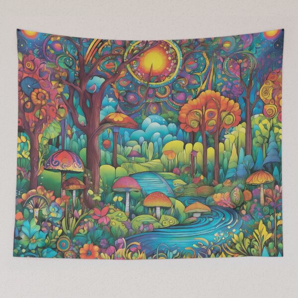 Item preview, A colorful forest full of mushrooms. designed and sold by MagelliShop.