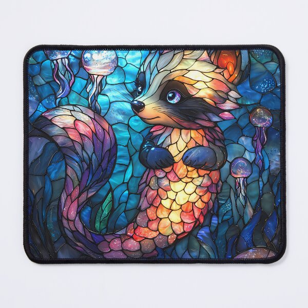 Item preview, Majestic Raccoon Mermaid in Stained Glass Design designed and sold by Matt's Artificial Nature.
