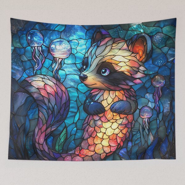 Item preview, Majestic Raccoon Mermaid in Stained Glass Design designed and sold by Matt's Artificial Nature.