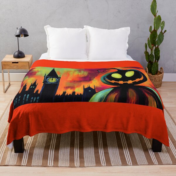 Item preview, Menacing Halloween Art with Glowing Jack o Lantern and Big Ben - Fiery Background AI Generated designed and sold by OlfactoART Studio.