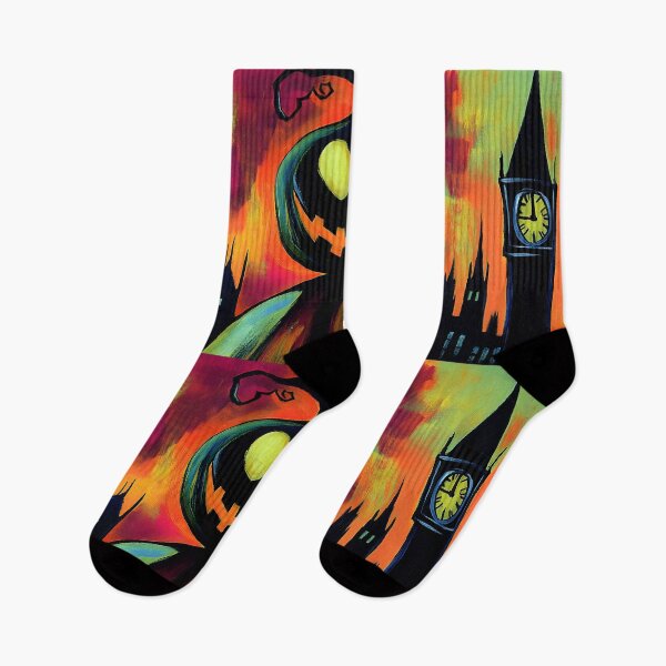 Item preview, Menacing Halloween Art with Glowing Jack o Lantern and Big Ben - Fiery Background AI Generated designed and sold by OlfactoART Studio.