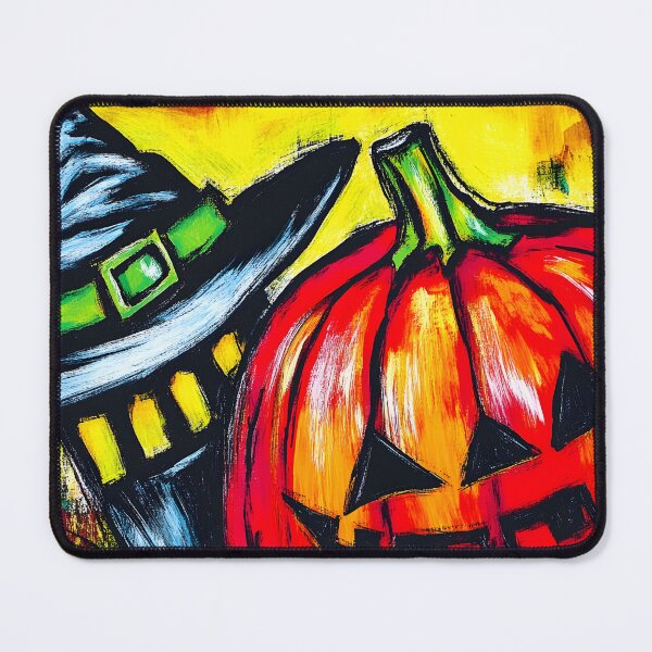 Item preview, Playful Halloween Abstract Art with Grinning Jack o Lantern and Tall Witch Hat - Bright and Bold Colors AI Generated designed and sold by OlfactoART Studio.